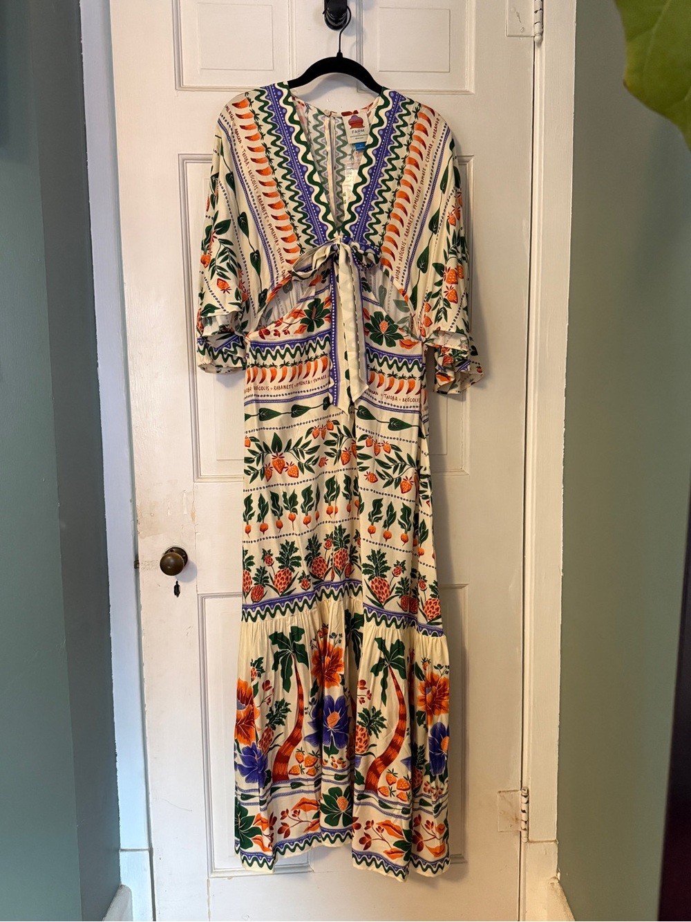 Farm Rio V Neck Floral Tie-Front Maxi Dress